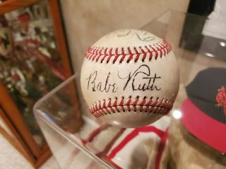 Babe Ruth/ty Cobb/lou Gehrig Red Stitched Autographed Baseball Reprint