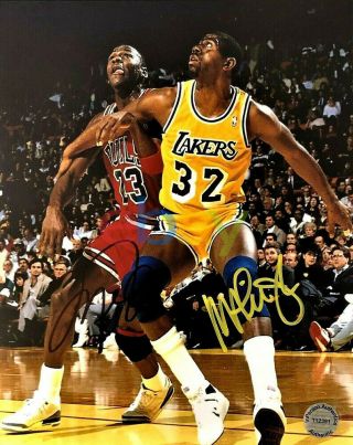 Michael Jordan And Magic Johnson Dual Signed 8x10 Photo Autograph Reprint
