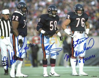 1985 Chicago Bears Mike Singletary William Perry Mcmichael Autographed Signed 8x