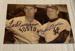 Mickey Mantle & Ted Williams Yankees Reprint Signed Autographed 4 X 6 Photo