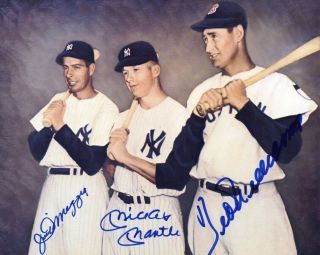 Mickey Mantle Ted Williams Joe Dimaggio Signed 8x10 Autographed Photo Reprint
