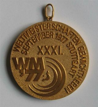 Gold Winner ' s Medal World Weightlifting Championships 1977 Stuttgart XR in case 3