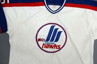Vintage Moncton Hawks AHL Game Worn Fight Strap Minor Hockey CCM Jersey Mens 52 4