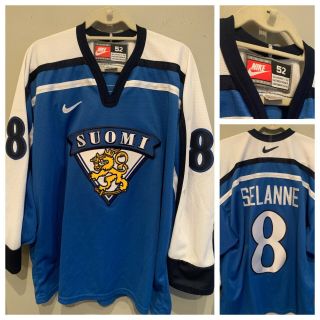 Teemu Selanne Finland Hockey Jersey Olympics Nike Large Size 52 Stitched Rare