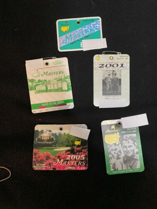 5 Masters Golf Tournament Badges Tiger Woods Wins Augusta National - Collectable