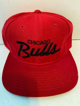 Rare Vintage Sports Specialties Chicago Bulls Script Snapback Wool Hat Cap 90s