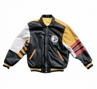 Vintage Pittsburgh Steelers Jeff Hamilton Leather Varsity Reversible Lg Jacket