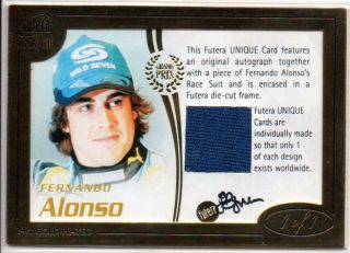 2005 Futera Grand Prix Formula One F1 Autograph Race Suit Fernando Alonso 1/1