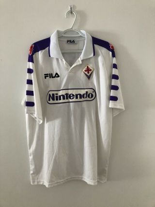Fila Nintendo Acf Fiorentina Batistuta White And Purple Soccer Jersey Size Lg