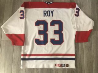 1993 Stanley Cup French Ccm Patrick Roy Montreal Canadiens White Nhl Jersey 48