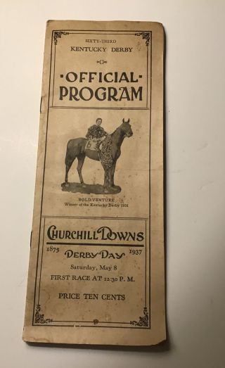 1937 Kentucky Derby Horse Race Program War Admiral Triple Crown Winner