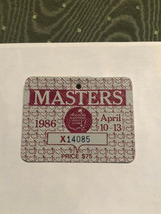 1986 Masters Golf Tournament Badge Jack Nicklaus Winner Ticket Augusta National
