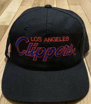 Vintage Sports Specialties Los Angeles Clippers Script Snapback Hat Black Wool