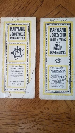 1945 And 1947 Programs For Pimlico / Own A Piece Of History / 2 For 1 Price