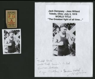1919 Jess Willard Jack Dempsey $25 Boxing Ticket Stub Owner Provenance