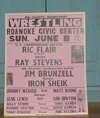Vintage Mid Atlantic Wrestling Poster Ric Flair Jim Brunzell Ray Stevens
