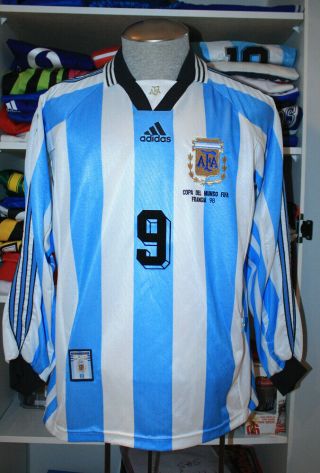 Vtg Adidas Argentina 1998 World Cup Batistuta Football Shirt Soccer Jersey L/s