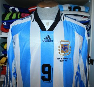 VTG ADIDAS ARGENTINA 1998 WORLD CUP BATISTUTA FOOTBALL SHIRT SOCCER JERSEY L/S 2