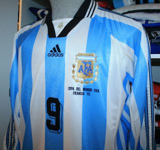 VTG ADIDAS ARGENTINA 1998 WORLD CUP BATISTUTA FOOTBALL SHIRT SOCCER JERSEY L/S 3