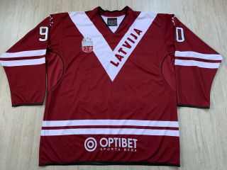 Iihf Latvia Latvija Game Worn Ice Hockey Jersey Shirt 90 Kalns