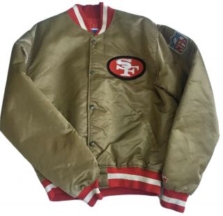 Vintage Nfl San Francisco 49ers Chalk Line Satin Gold Bomber Jacket Size Large