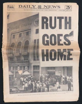 Babe Ruth York Yankees Death Dies 1948 Ny Daily News Full Newspaper