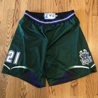 1997 - 1998 Milwaukee Bucks Authentic Starter Game Issued Team Shorts Sz 38 Xl