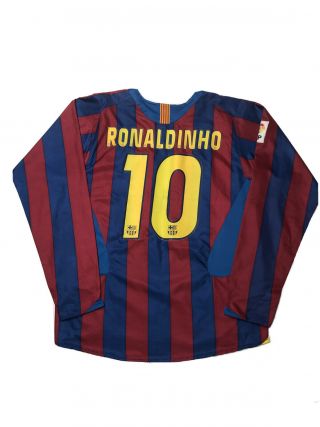 2005/06 Nike Fc Barcelona Shirt Jersey Ronaldinho 10 Long Sleeve Brazil Sz Xl