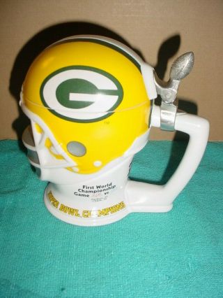 GREEN BAY PACKERS HELMET STEIN 3 TIME WORLD CHAMPIONS BOWL 1 2 31 2