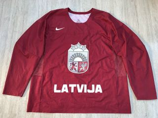 Iihf Latvia Maroon Practice Game Worn Ice Hockey Jersey Nike Size 58 Xl