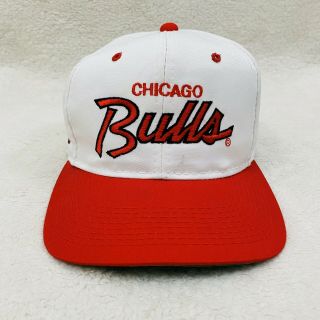 Vintage Chicago Bulls Sports Specialties Script Snapback Hat Nba White