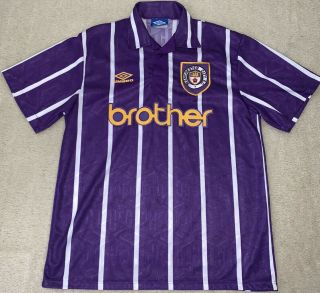 Rare Vintage Umbro Manchester City 1992 Away Football Soccer Kit Jersey,  Mens L