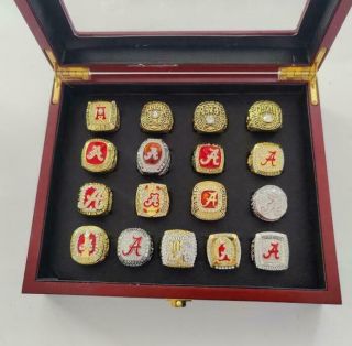 17pcs Alabama Crimson Tide Sec National Team Ring With Wooden Box Fan Gift