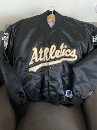 Vintage Oakland A’s Athletics Felco Satin Nylon Jacket Black Sz Xl Starter Mlb