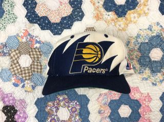 Vintage 90s Indiana Pacers Logo Athletic Sharktooth Snapback Hat Cap Nba
