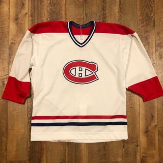 Rare Vtg 90s Ccm Maska Montreal Canadiens Stitched Nhl Jersey Fight Strap Xl