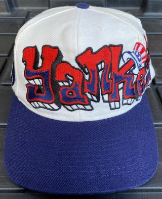 Vintage 90s York Yankees Drew Pearson Graffiti Snapback Hat Cap Mlb
