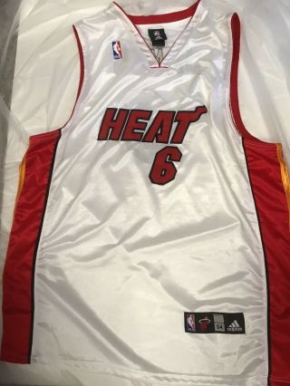 Adidas Lebron James Miami Heat 6 Authentic Pro - Cut White Finals Jersey Size:54