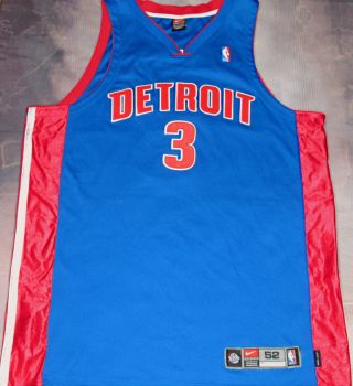 100 Authentic Nike Detroit Pistons Ben Wallace Road Jersey Sz 52 2xl Pro Cut