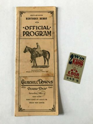 1941 67th Kentucky Derby Program And Betting Ticket Slip - Whirlaway Wins