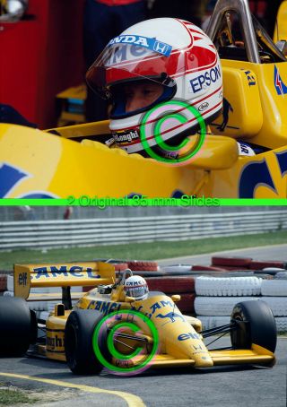 2 35mm Slides F1 Satoru Nakajima - Lotus 99t 1987 San Marino Formula 1