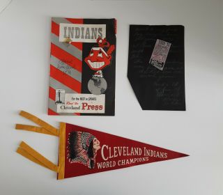 1948 Cleveland Indians World Champions Mini Pennant 1949 Score Book & Ticket 2