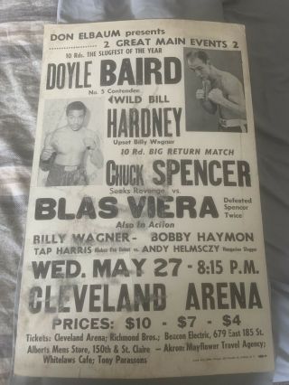 Old Boxing Poster Cleveland Arena Doyle Baird Wild Bill Hardney Blas Viera 5/27