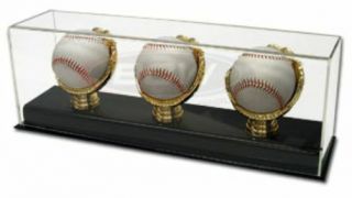 Bcw Deluxe Acrylic Triple Gold Glove Baseball Display Case Ad13 - 3 Ball Holder