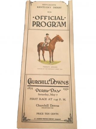 1932 58th Kentucky Derby Program In