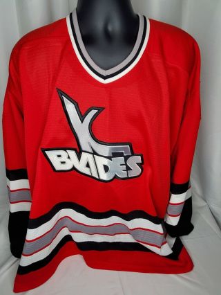 Vtg 1990s Bauer Kansas City Blades Ihl Ice Hockey Jersey Mens Size Xl Red Rare
