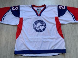 Retro IIHF Norway Game Worn Ice Hockey Jersey Shirt TACKLA White Size L 23 2