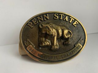 Vtg Penn State PSU 1982 National Champions Brass Belt Buckle w/ Paperwork 2