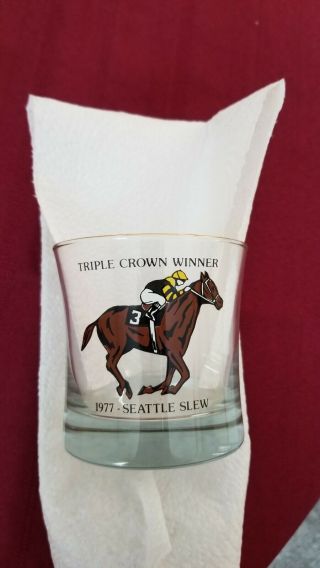 Rare Vintage Triple Crown Winner Gold Rim Lowball Glass 1977 Seattle Slew