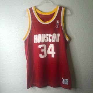 Vtg 90s Champion Houston Rockets Hakeem Olajuwon 34 Nba Jersey Men 